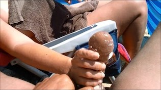 Big cock beach handjob with huge cumshot 15 spurts