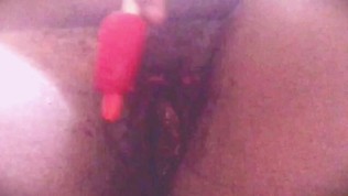 Ebony Girl in a Masquerade Mask Licking a Cherry Ice Pop & Put All Over Her