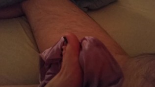 Foot job with purple satin panties and cumshot
