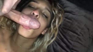 Girl tied up takes cock in mouth and eats ass