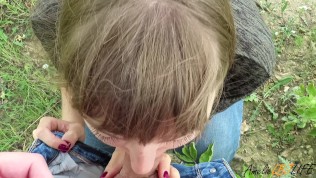 Hot coed gave me a Blowjob and swallowed cum while walking outdoors