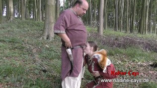Kinky Viking slut Nadine Cays blows old guy with facial insemination