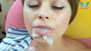 Oral creampie from cute sperm addicted whore (My God! She's really love it)