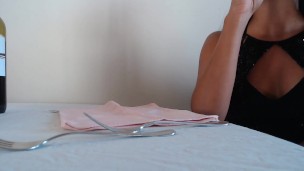 Slutty girl in heels jerks off her friend gives blowjob gets her ass fucked, squirts at restaurant