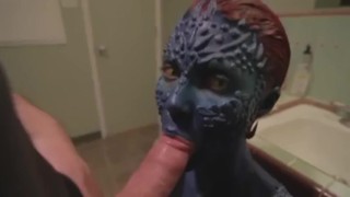 Girl Sucks Dick in Mystique Cosplay
