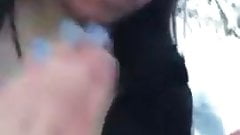 katja is playing outside with her dilldo