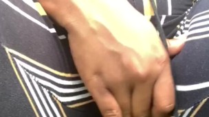 Masturbating outside through hole in pants