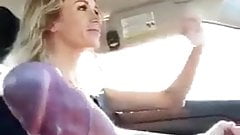 Road trip handjob from a female driver