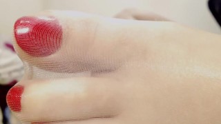 Sexy feet pedicure close up