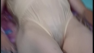 Skinny girls hairy pussy exposed sheer swimsuit.mp4