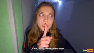 We fucked in the stairwell while parents are at home – Cum in panties and put them on – POV 4K