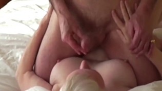 Amateur milf moans being fucked missionary before taking a hot load on her tits