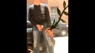 Arab Maroc man masturbates in public with cum