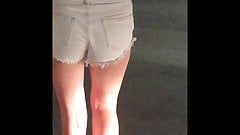 candid hot girl white shorts walking w gf