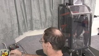 catsuit doll kendra machine fucked in clear box