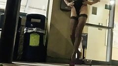 Crossdresser flashing at seevice