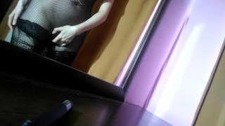 handjob hairy pussy in fishnet stockings – GinnaGg