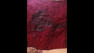 Horny piss on the bed