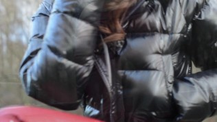 Leather panty & dimarni spike high heels boots & moncler fur downjacket