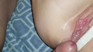 Little slut in white lace squirts all over my dick