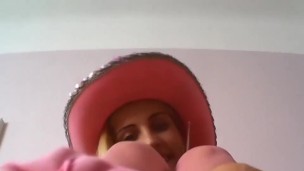 pink nylon feet show by blond sexy fetish girl