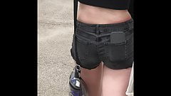 Tall Slim Pale Girl Candid Jean Shorts