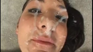Tatooed whore gets messy facials while fucking