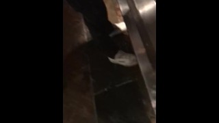 XL Floppy, Thick Dong Unleashes a Stream of Pee into the Urinal Trough.