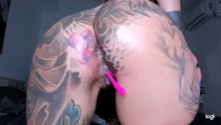 Busty Babe with Big Ass and Tattoos Squirting Orgasm