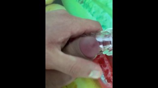 Cock play with pink vibrator