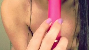 Creamy little pink pussy squirts all over pink vibrator