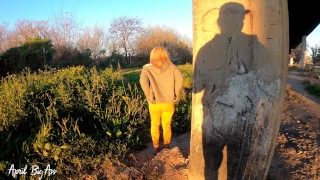 Drinking pee in public, risky through the streets of the city, countryside and gardens! 4k 60fr REAL