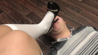 Femdome slave lick black shoes mistress