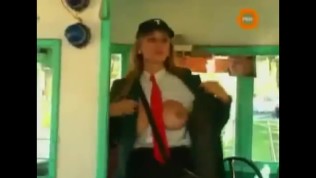 Hot Russian Babe Has Her Tits Out On The Bus