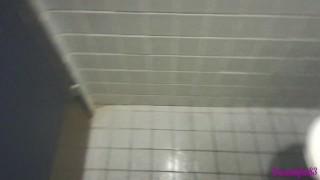 Milf making a mess in public toilet – Pissing on floor and on toilet