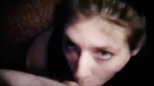 Teen on her knees giving a blowjob and receives a facial cumshot!