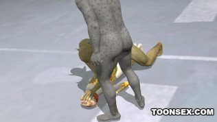 3D Cartoon Alien Vixen Getting a Double Teaming