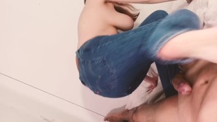 Crotchless jeans sex with a titjob ending cumshot