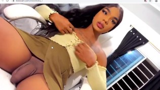 ebony caramel tranny strokes big cock for you.mp4