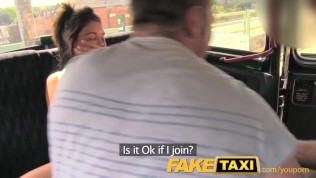 FakeTaxi Fun time couple in backseat taxi threesome