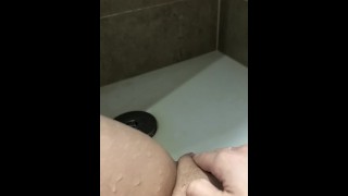 First time squirt in the shower after fingering my tight little pussy