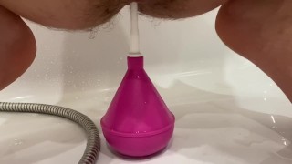 Fuck his hairy asshole in bathroom with enema
