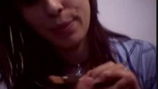 Girl eats her own cum from a spoon