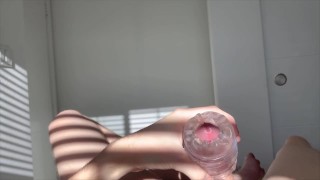 Masturbating in the sunlight while watching porn. Moaning while playing with my cock :)