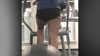 MILF in short shorts with sexy legs working out