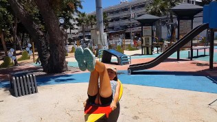 Open Air GYM Risky Public Flashing # “Magic sport panties” in action