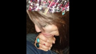 Phoebe Stark sucks a lucky guys cock at Halloween party in public