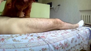 Russian mother with big breasts helped stepson masturbate. Blowjob mother