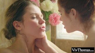 Sexy Kalisy gets extra wet in the bath with lesbian lover Adel C