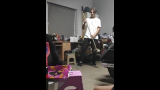 Sexy teenager dancing with szczotka